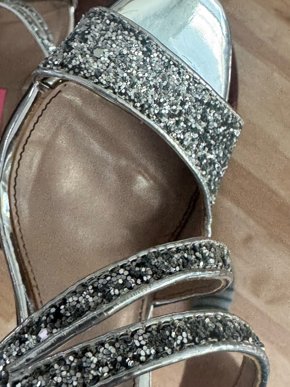 Betsey Johnson Silver Izzy Glitter Strappy High Heel Sandals Size 6.5 - Picture 6 of 8